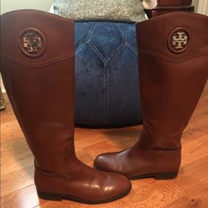 Tory Burch knee-length brown leather boots